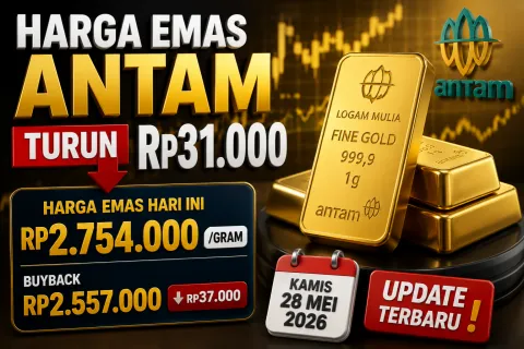 Harga Emas Antam Hari Ini Turun Rp31.000, Kini Dibanderol Rp2,754 Juta per Gram
