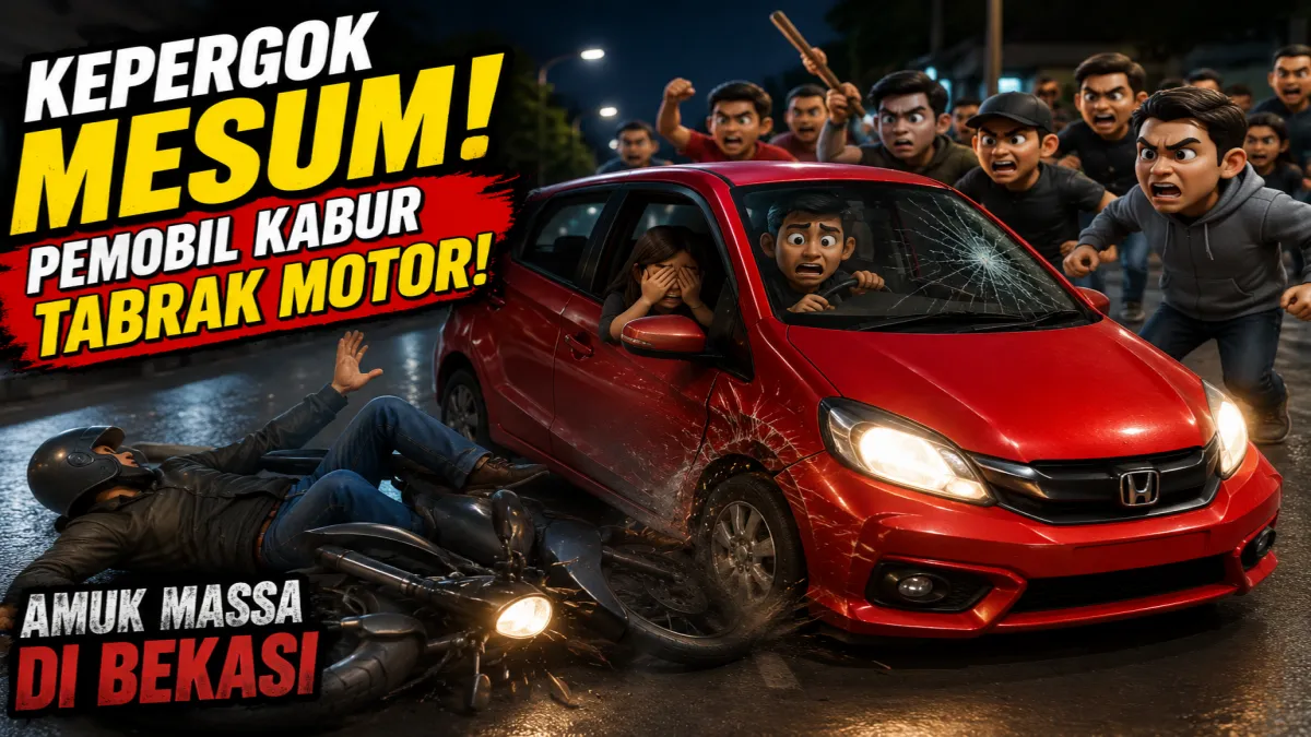 Panik Dipergoki Sekuriti Sedang Mesum di Mobil, Pengemudi Brio Merah Kabur hingga Tabrak Motor di Bekasi