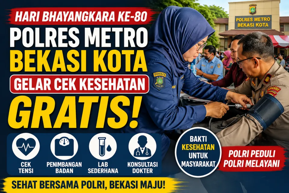 Polres Metro Bekasi Kota Gelar Cek Kesehatan Gratis,Warga Sambut Hangat Bakti Kesehatan Hari Bhayangkara ke-80