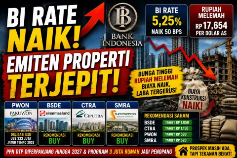 Update BI Rate Naik, Saham PWON hingga BSDE Masih Direkomendasikan Saat Emiten Properti Terjepit
