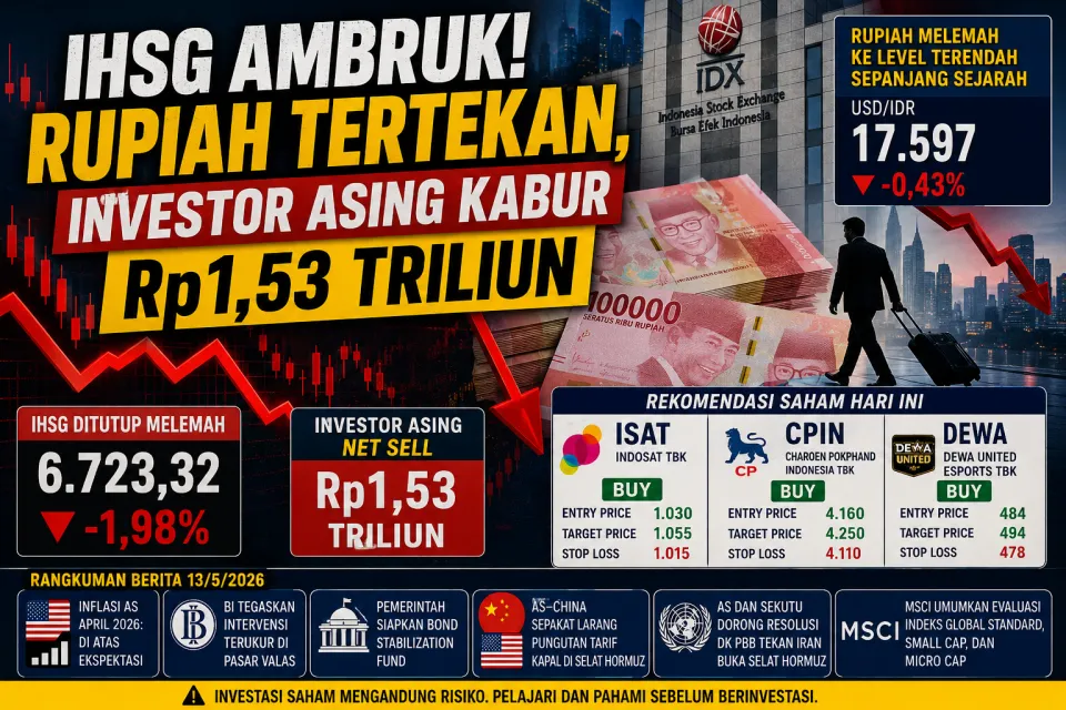 IHSG Ambruk dan Rupiah Tertekan, Investor Asing Kabur Rp1,53 Triliun: Ini Saham Rekomendasi Hari Ini