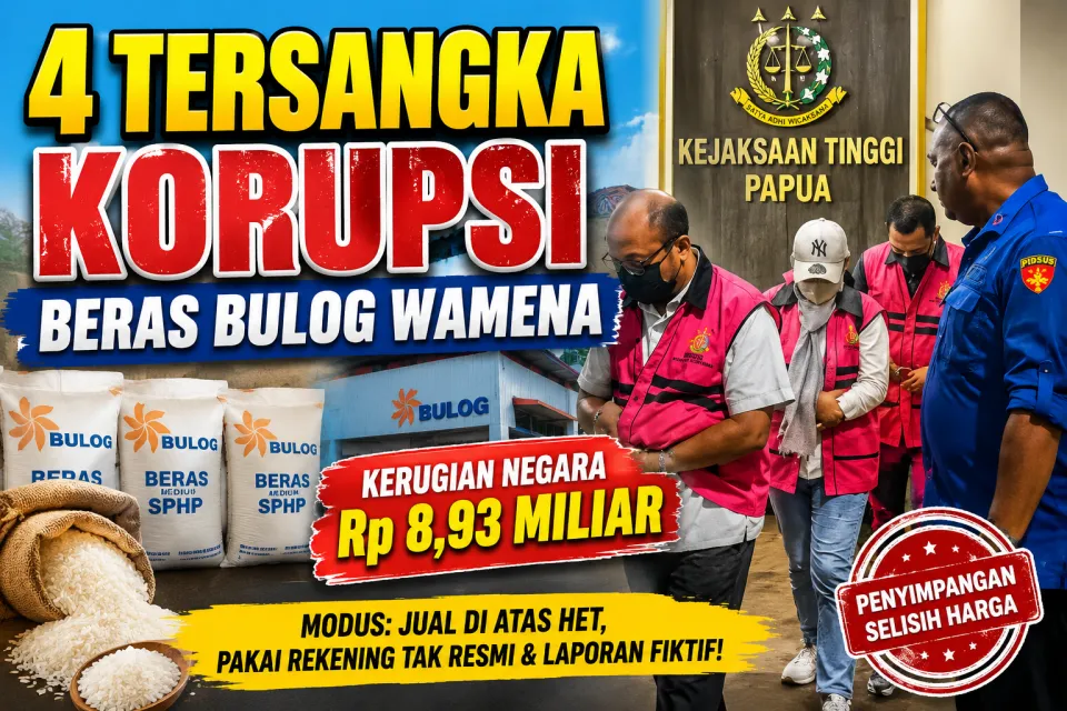 KEJATI PAPUA TETAPKAN 4 TERSANGKA KORUPSI BERAS BULOG WAMENA, TERUNGKAP KERUGIAN NEGARA CAPAI Rp8,93 MILIAR