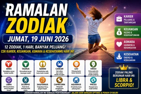 Ramalan Zodiak Hari Ini Jumat 19 Juni 2026: Libra dan Scorpio Paling Bersinar, Aries Diminta Kendalikan Emosi