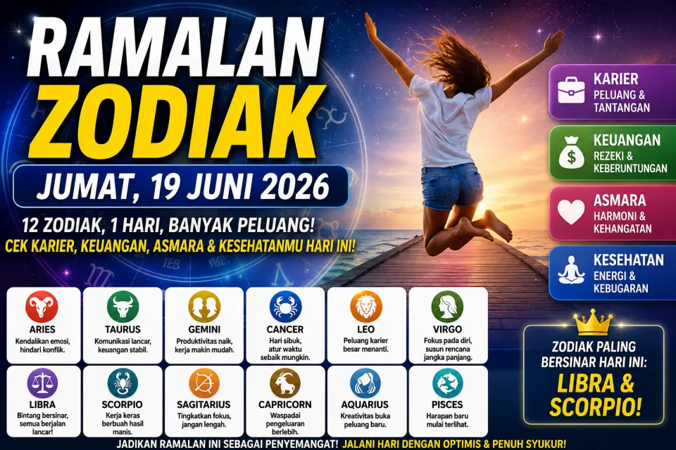 Ramalan Zodiak Hari Ini Jumat 19 Juni 2026: Libra dan Scorpio Paling Bersinar, Aries Diminta Kendalikan Emosi