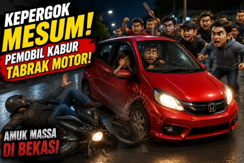 Panik Dipergoki Sekuriti Sedang Mesum di Mobil, Pengemudi Brio Merah Kabur hingga Tabrak Motor di Bekasi