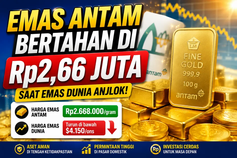 Hari Ini Emas Antam Bertahan di Rp2,66 Juta Saat Harga Emas Dunia Anjlok, Saat Buy?